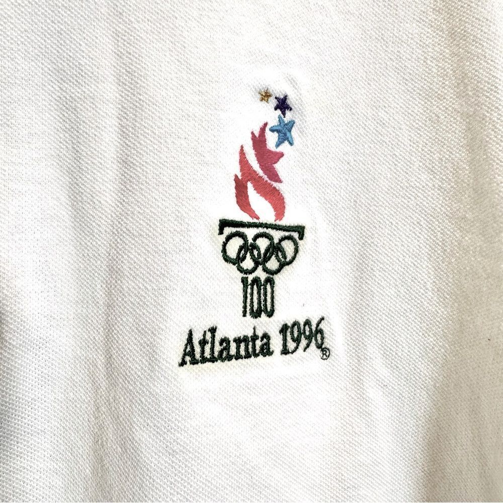 Vintage 1996‎ Atlanta Olympic White Polo Shirt Men's L 100% Cotton Embroidered - Picture 2 of 6